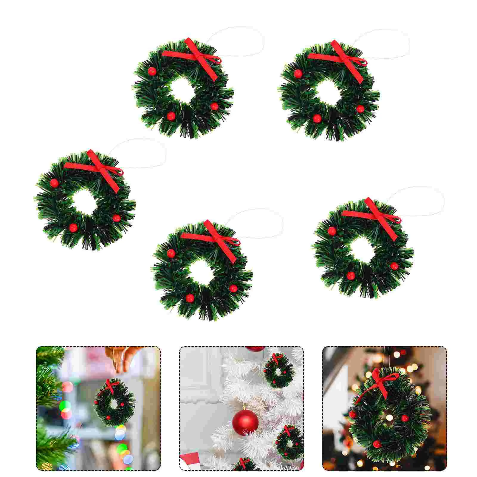 5 Pcs 4cm Diameter Christmas Wreath Miniature Scene Model Plastic Dollhouse Decorations Festive Holiday Craft naments