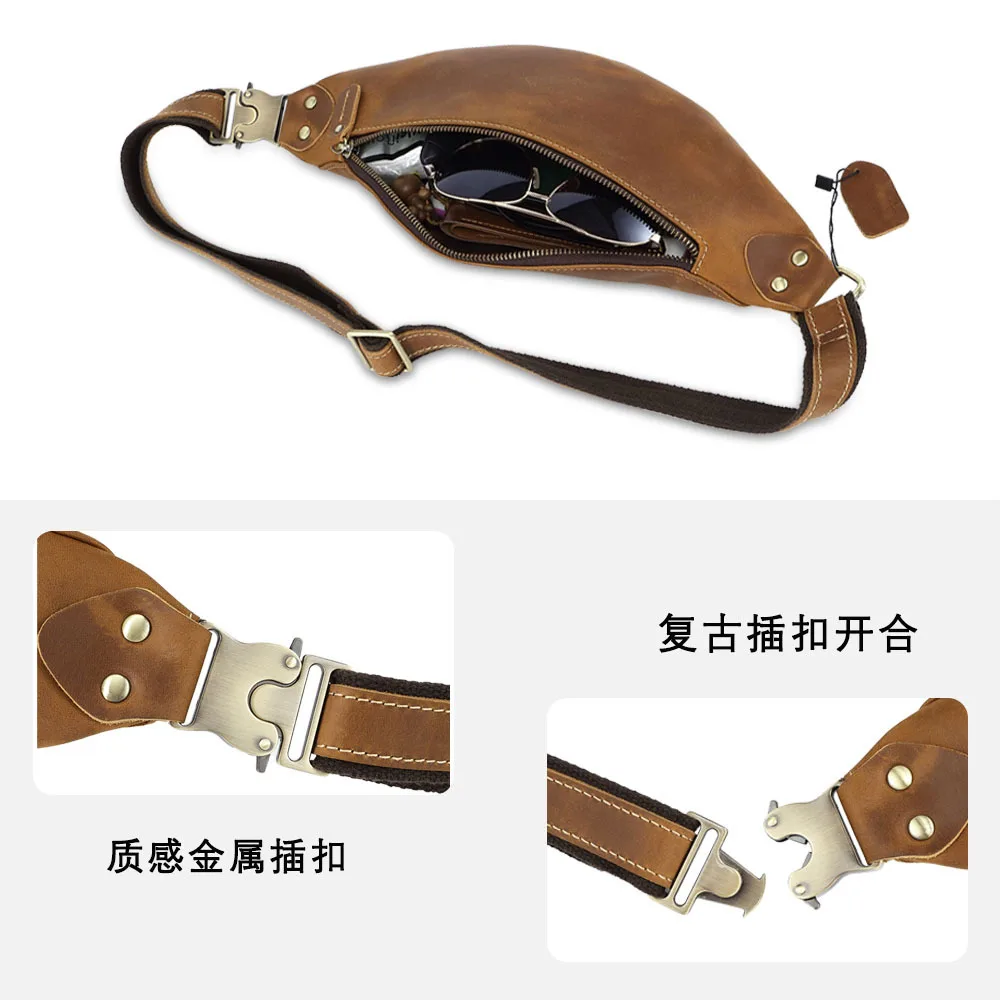 Genuine Leather European And American Retro Men's Chest Bag Top Layer Cowhide All-match Waist Bag