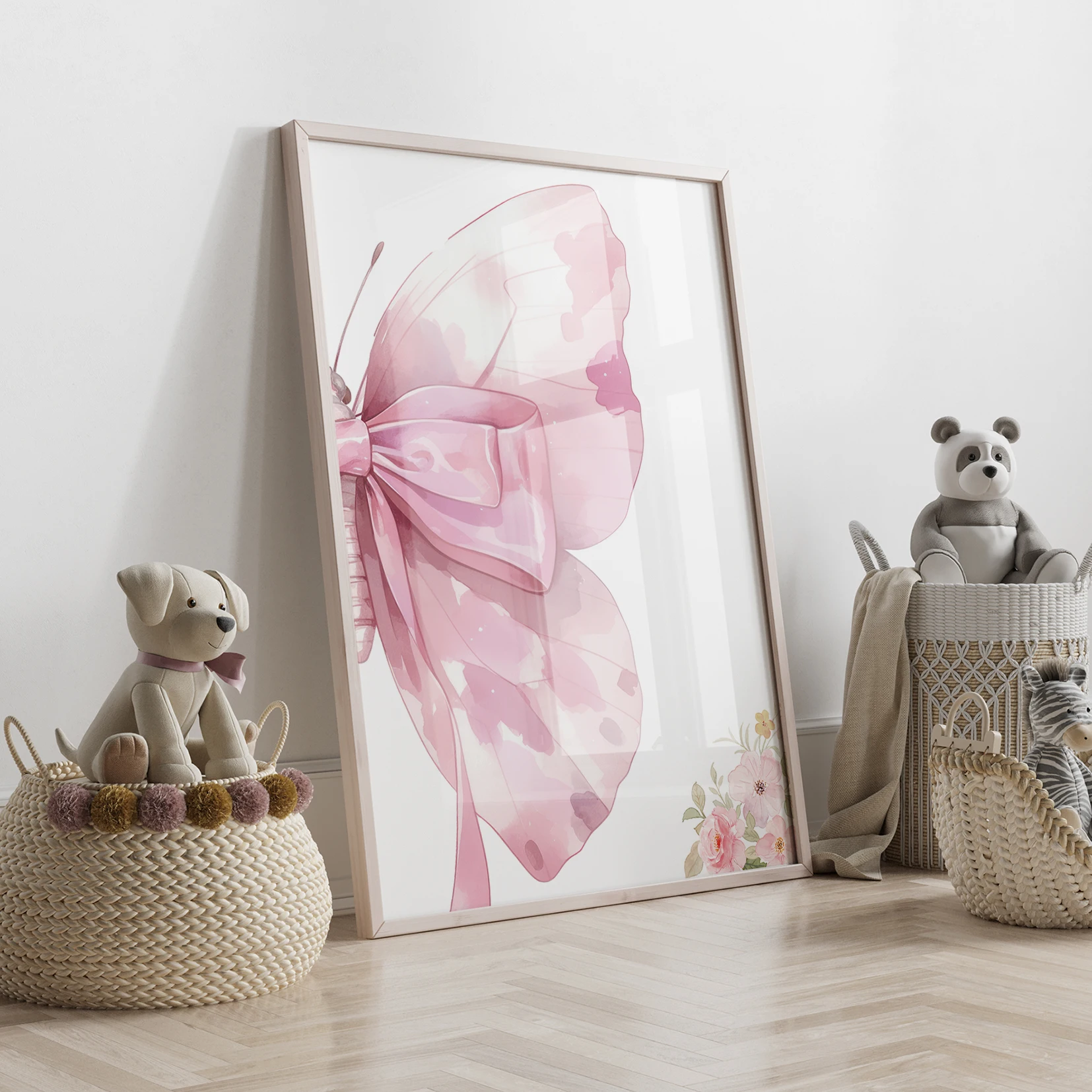 3pcs Cartoon Children Pink Flowers Butterfly Wall Art Prints Canvas Painting Poster Picture For Living Room Home Decor image 4