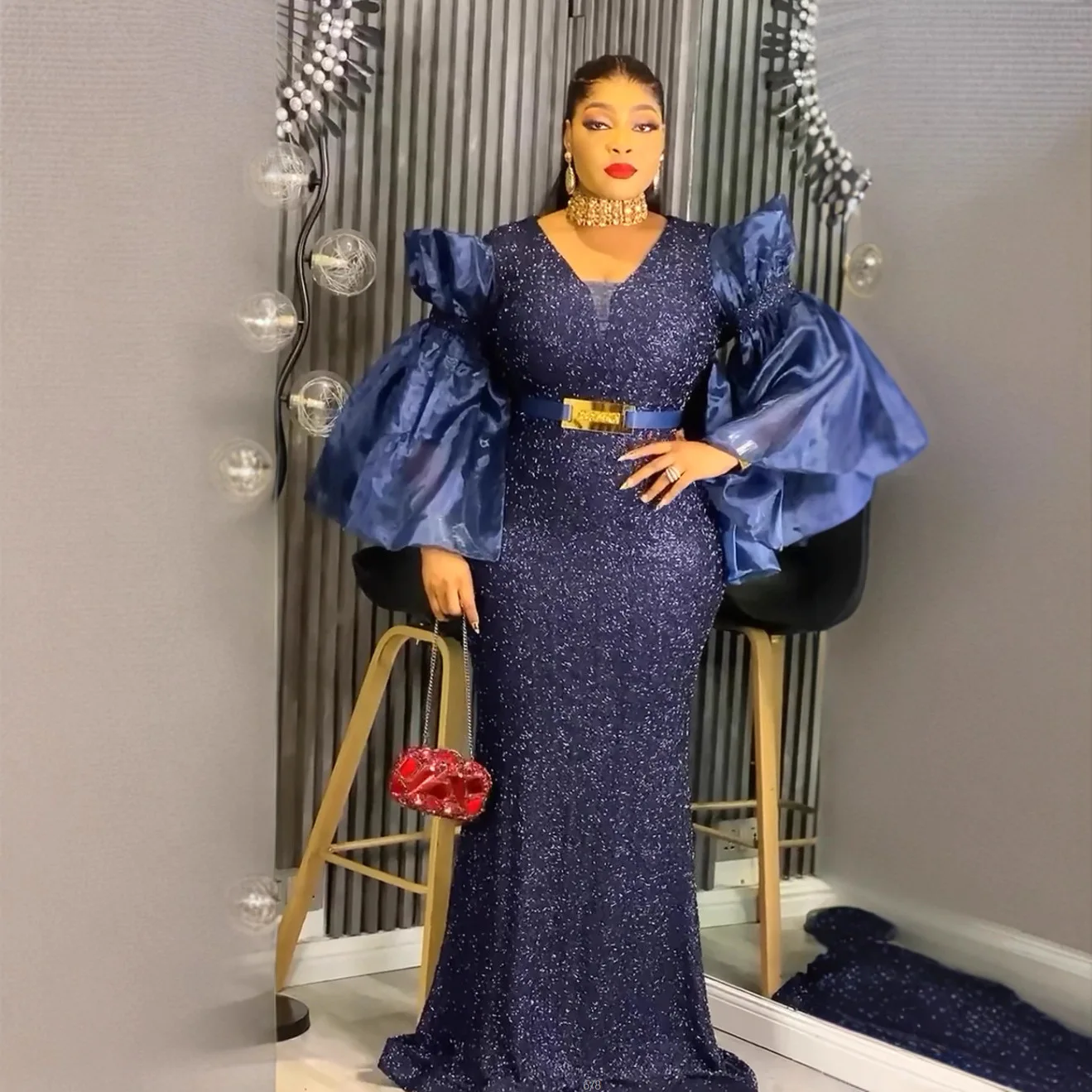 فساتين الحفلات الأفريقية مقاس كبير للنساء Dashiki ترتر مثير Bodycon فستان طويل أنيق مسلم عيد الميلاد الزفاف ثوب مسائي #4