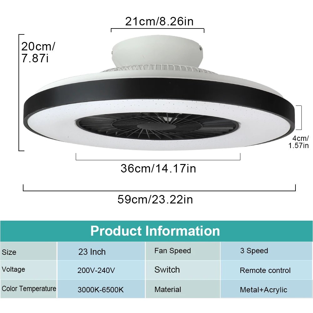 Imagem -04 - Depeley 59cm 40w Ventilador de Teto com Luz Semi Montagem Nivelada Temperaturas Cor Cronometrando Lâminas Invisíveis para o Quarto Sala Estar