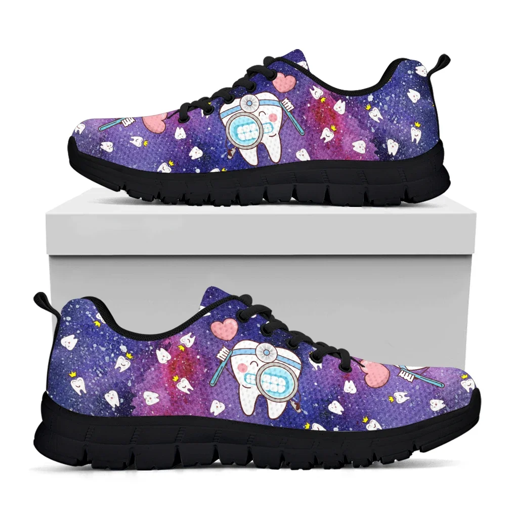 Fashion Star Design Black Platform Sneakers Cute Cartoon Teeth Print Lightweight Breathable Summer Shoes Zapatos