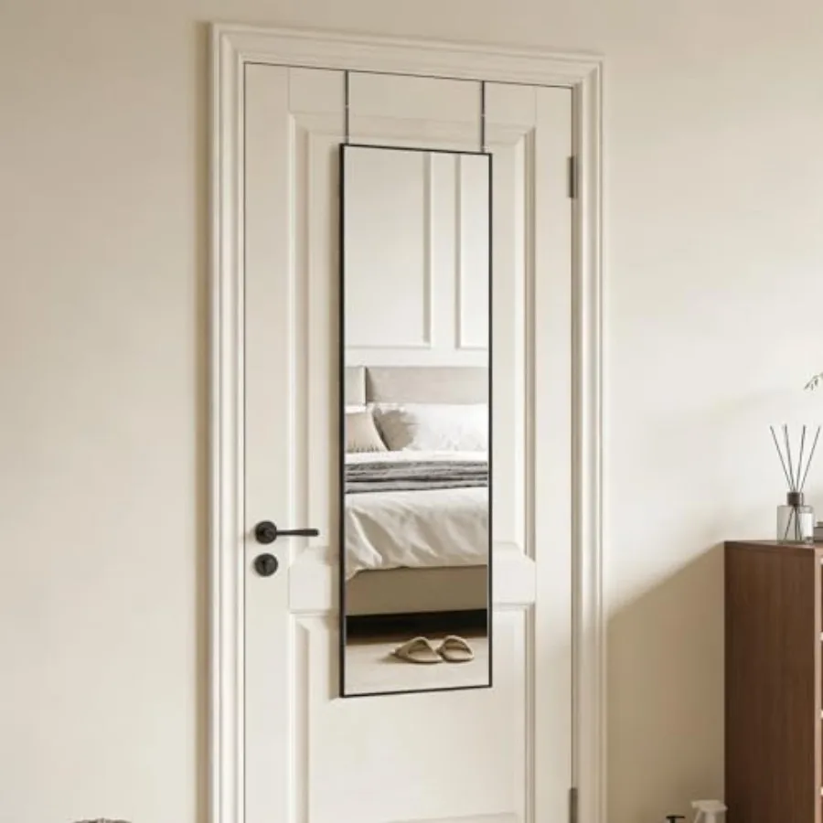 

48x14 Inch Full Length Door Hanging Mirror Rectangle Full Body Mirror Over The Door Wall Mounted Metal Aluminum Framed Tempered