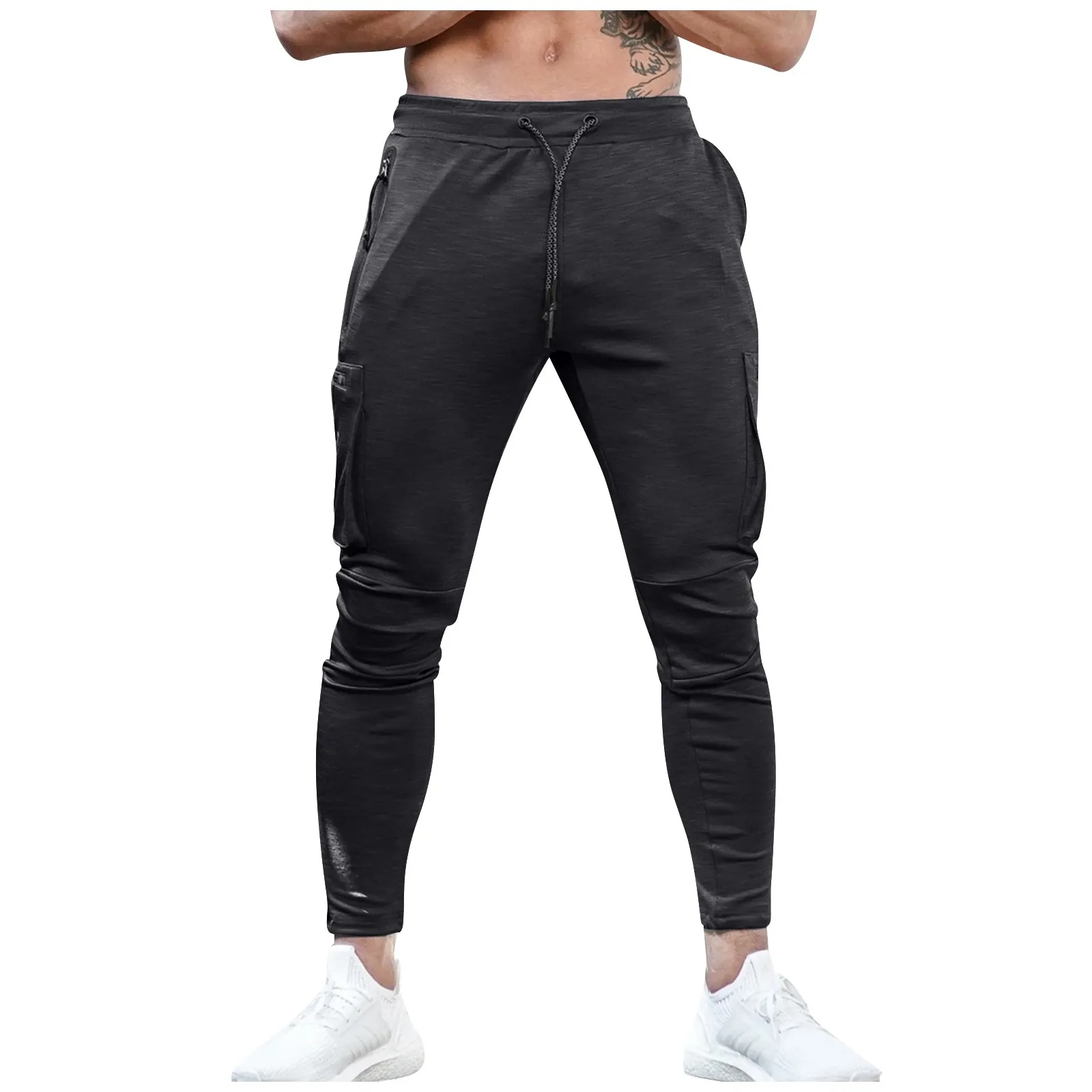 Training Cargo Pants Mens Solid Color Multi Pocket Outdoor Sports Fitness Running Casual Drawstring Trousers Solid Pantalones