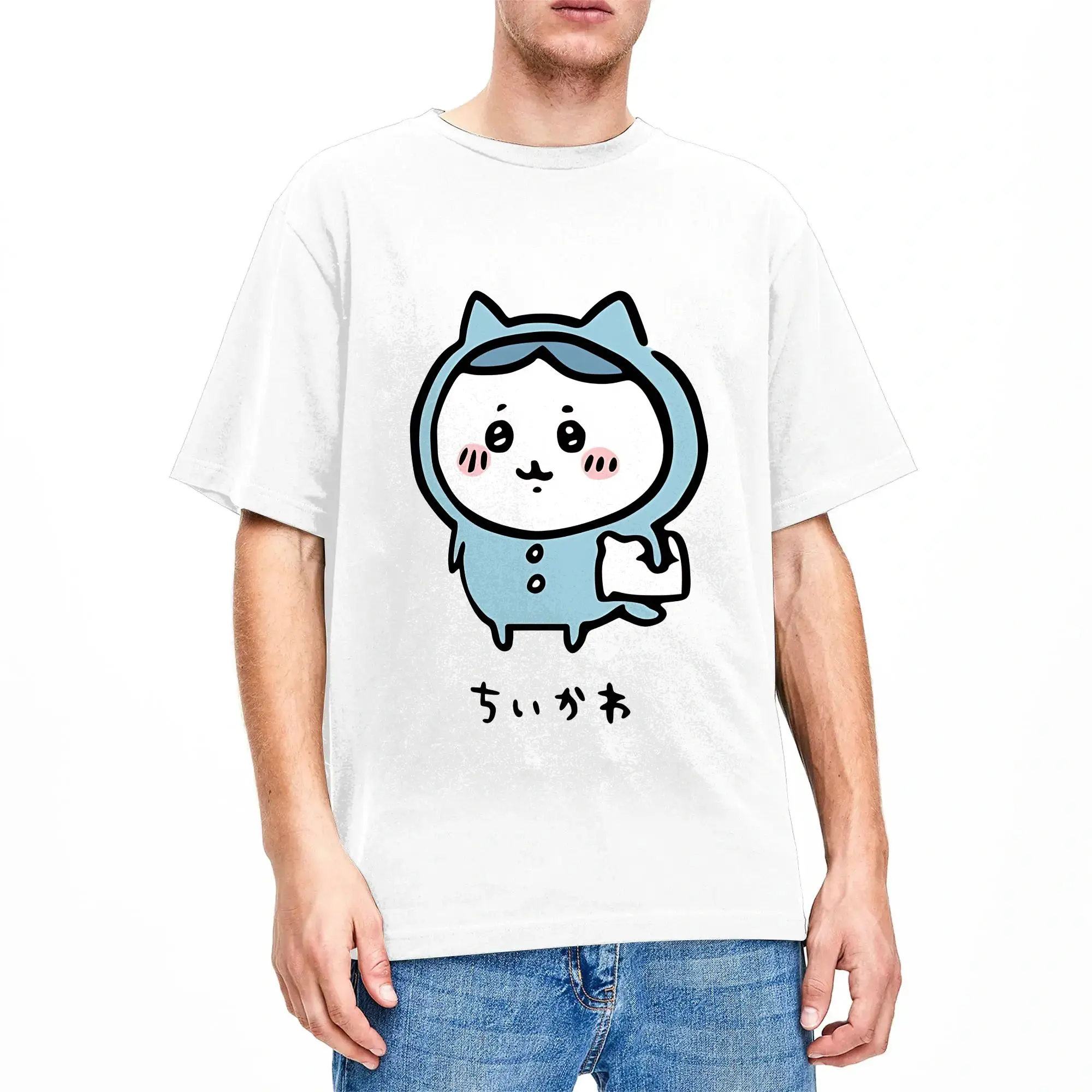 Hachiware in Pajama PJ Party Chiikawas Usagi Pillow T-Shirts Men Novelty Cotton Tees O Neck Short Sleeve T Shirts Unique Tops