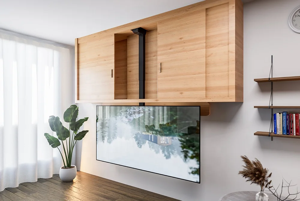 Elevador de TV de techo motorizado automático eléctrico ajustable en altura/soporte de TV de techo motorizado con Control remoto hacia arriba y hacia abajo