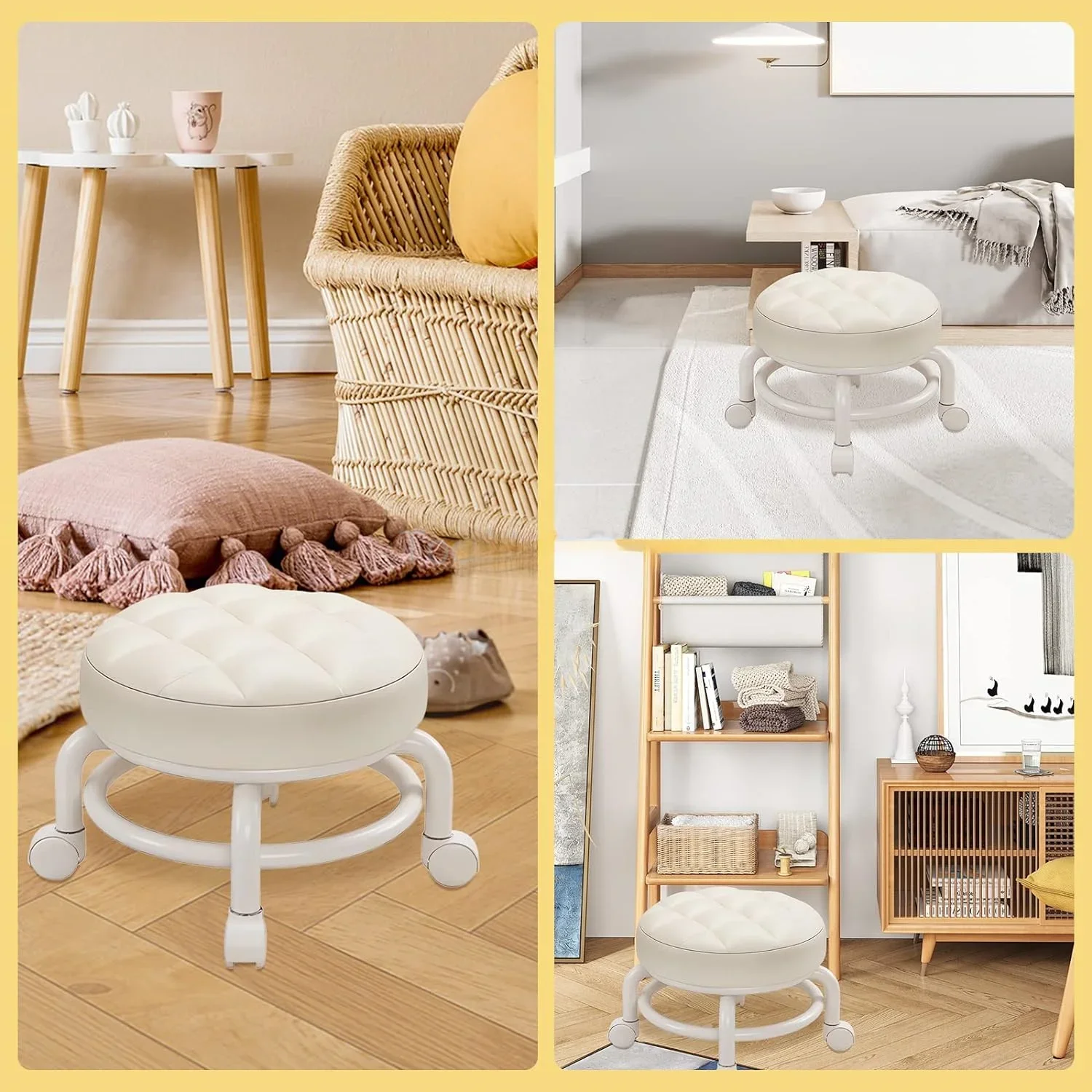 Household Universal Wheel Small Stool, Pulley Chair, 360 Degree Rotating,Children Low Stool, Round Chair, Living Room Sofa Stool