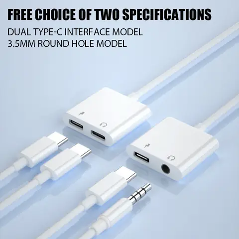 2 in 1 Type C ~ 3.5mm 이어폰 잭 오디오 충전 분배기 어댑터, Samsung iPhone Xiaomi Realme Double USB C Aux Conector