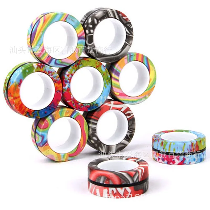 3 pçs anéis magnéticos da ponta do dedo colorido alívio brinquedos conjunto para adulto ímã spinner anti-stress aliviar ansiedade brinquedos para o trabalho
