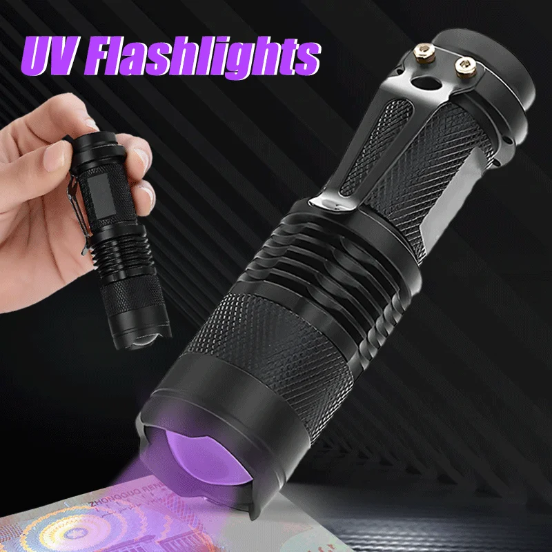 

Mini UV LED Portable Flashlight 395/365nm Inspection Lamp Violet Light Zoomable USB Rechargeable Torch Stain Detector Tools