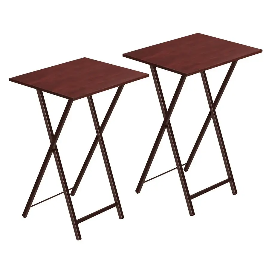 Folding TV Tray Tables, Set of 2 Side Table for Small Space, Industrial Snack Tables for Eating at Couch, Stable Metal Frame, Ea