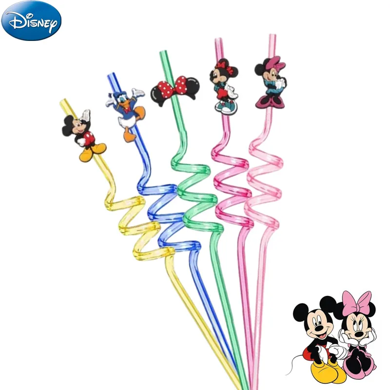 Kawaii 8pcs Disney Mickey Mouse Action figure straws cartoon Minnie Anime figure Baby Shower birthday party supplies kids toys