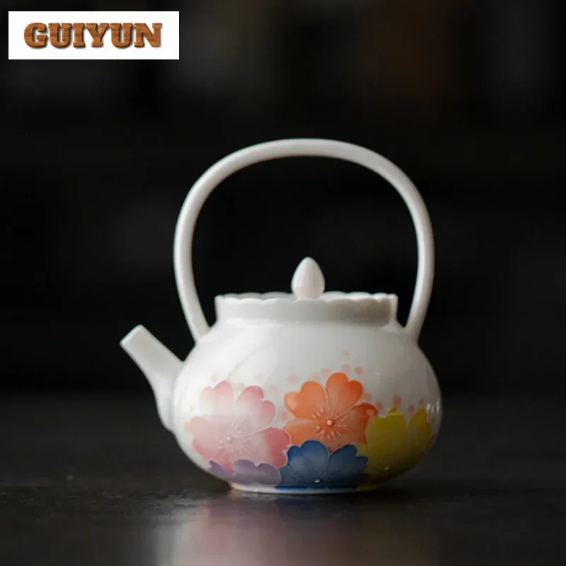 

125 мл ручной рисунок с цветочной подъемной ручкой, чайник ручной работы, чайник для заварки чая, чайник с фильтром, аксессуары для кафе, принадлежности