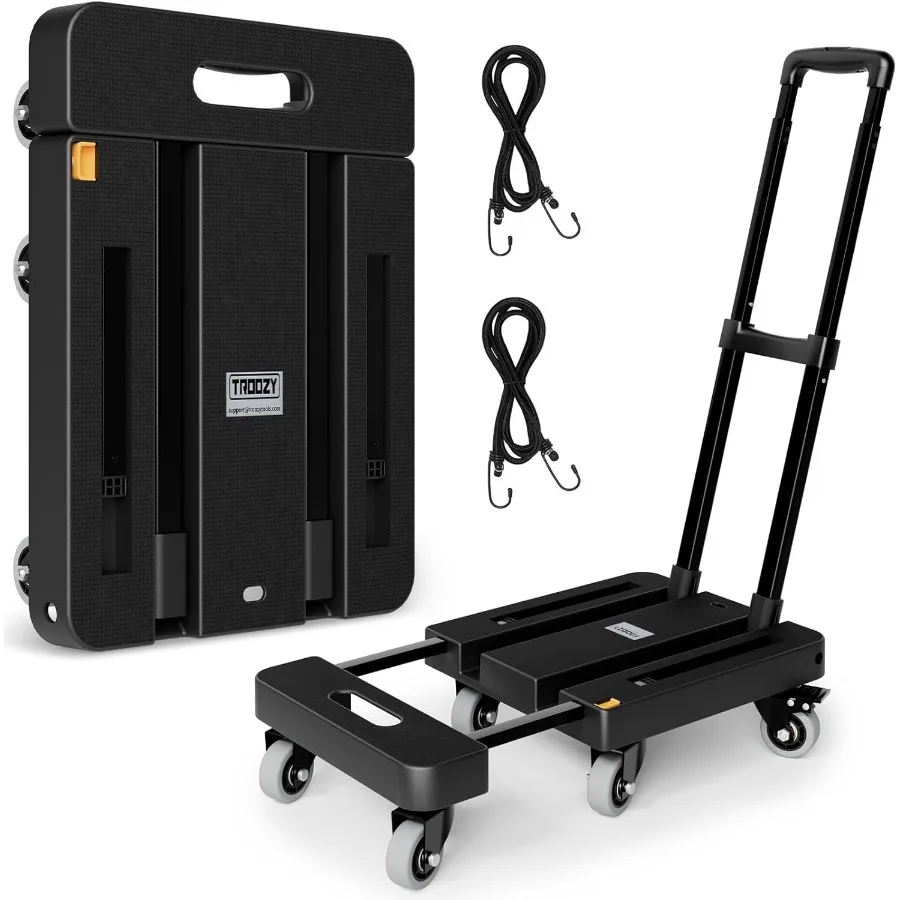 Folding Hand Truck 500 LB Heavy Duty Luggage Cart Utility Dolly Platform Cart with 6 Wheels and 2 Elastic Ropes for Luggage Tra