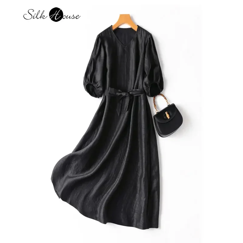 

2025 Women's Fashion New Style 100% Natural Mulberry Silk Old Turtle Crack Fragrant Cloud Yarn Big Swing Women's Fashion Dress