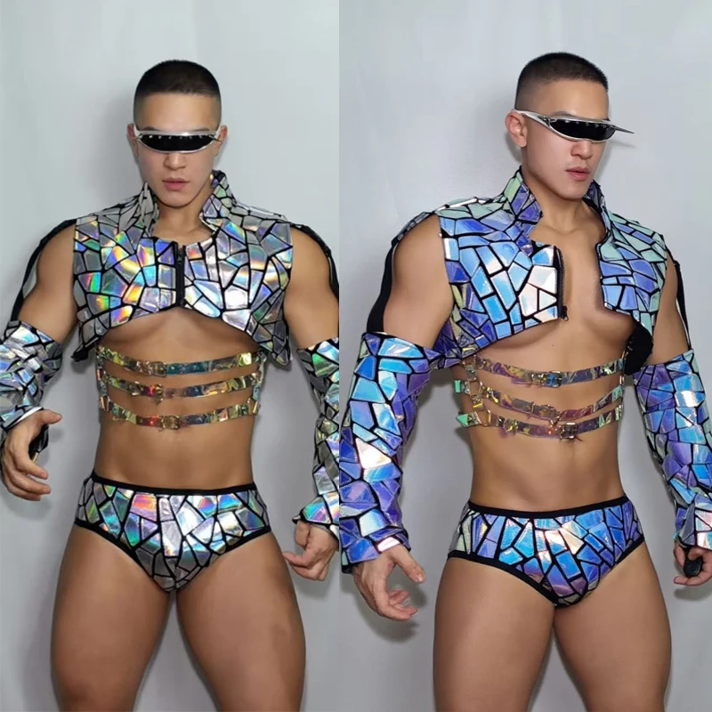 

Nightclub Bar DJ Gogo Dancer Outfit Muscle Man Gogo Dancer Costume Men'S Mirrors Pole Dance Clothing Stage Rave Wear XS11458
