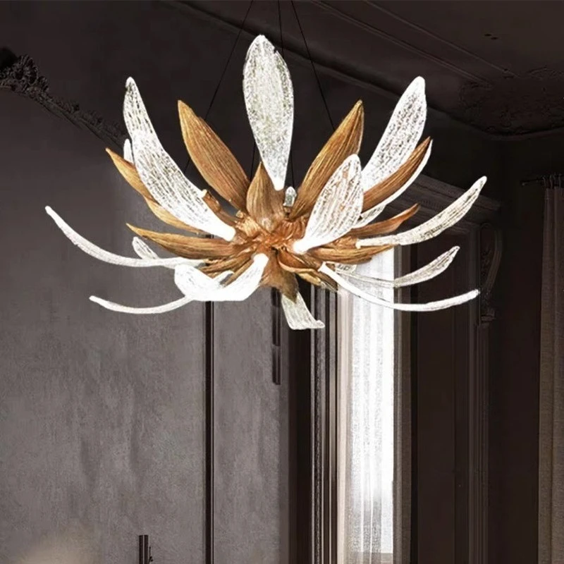 

Luxury Glass Dandelion Full Copper Hanging Chandelier for Living Dining Room Villa Kitchen Table Creative Design Pendant Lamp