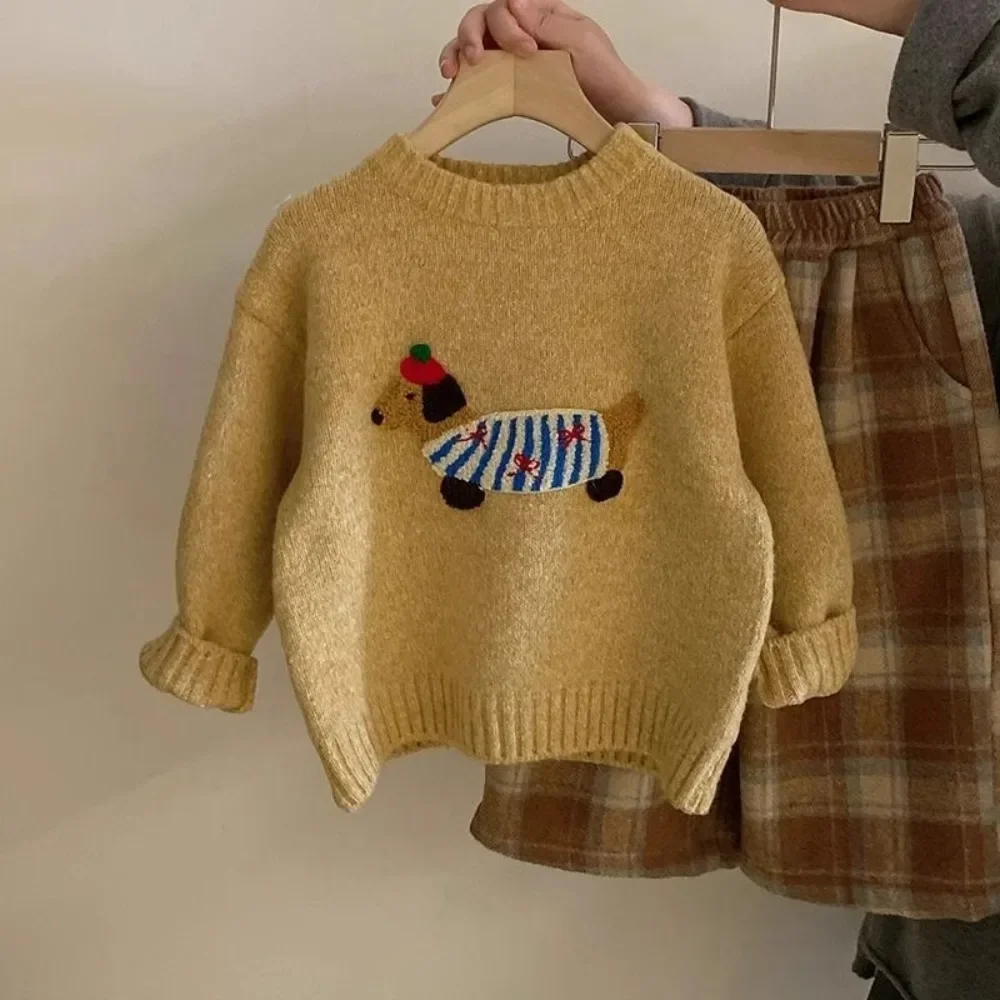 Korean Version Long Sleeved Sweater Pullover+checkered Wide Leg Pants Two-piece Set for Girls' Clothes Autumn and Winter New