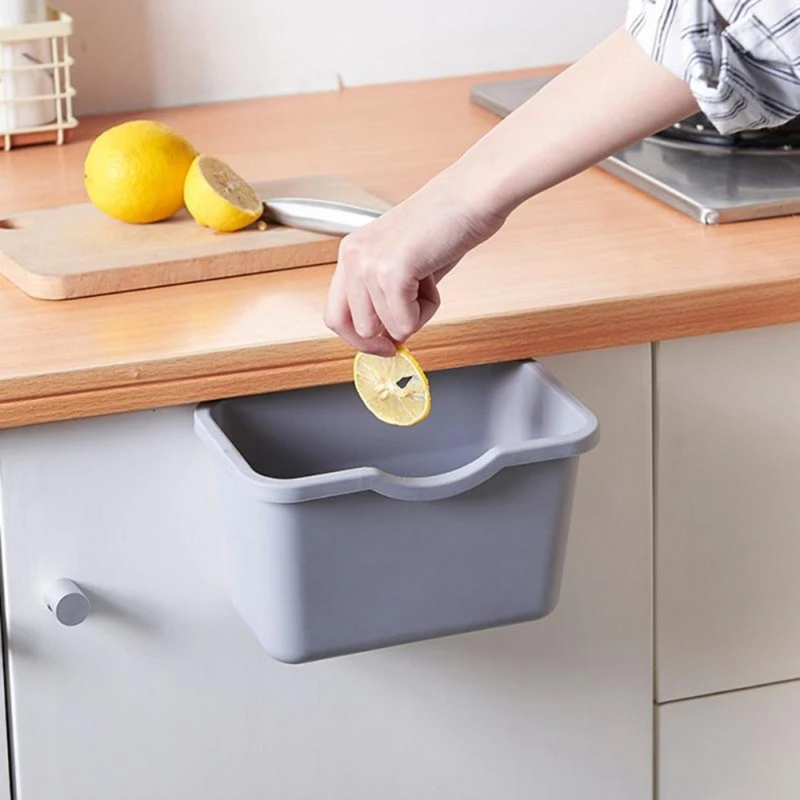 Hanging Kitchen Compost Basket Waste Bin Plastic Wall Mounted Small Garbage Can for Cabinet Car Bathroom Home Office