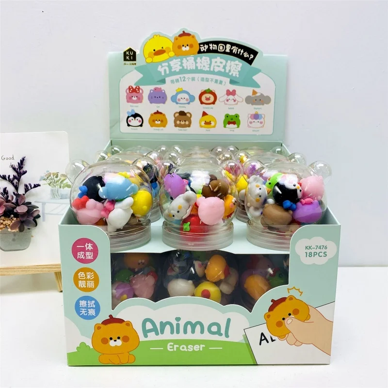 6barrel/lot Kawaii Cat Bear Unicorn Animal Eraser Cute Writing Drawing Pencil Erasers Stationery Gifts School Supplies