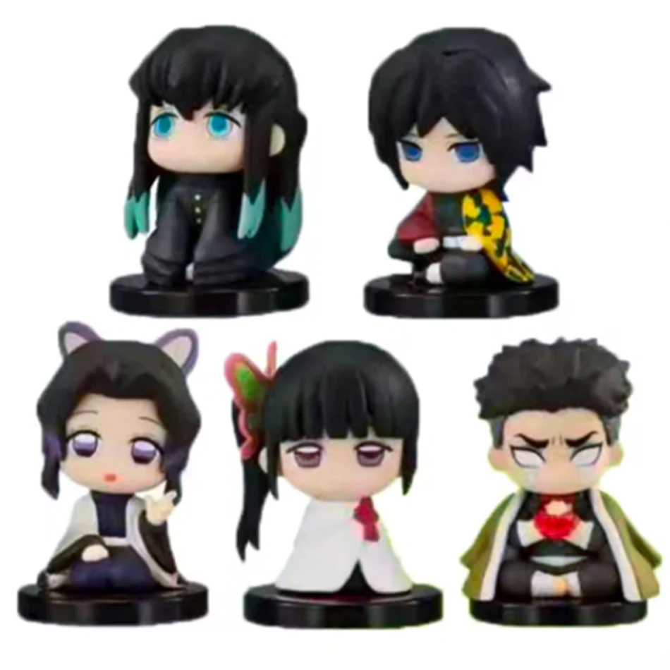 Q-Version Demon Slayer Sitzende Geisterpuppe Tanjiro Nidouzi Inosuke Zenitsu Figur Actionfigur Film-Modell PVC-Puppe Spielzeug Geschenk 5 Stück