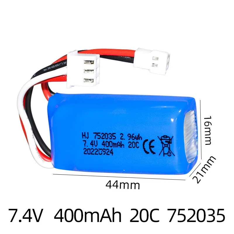 7.4V 400mAh 752035 Lipo Battery For RC DM007 Airplane Quadcopter Drone Helicopter Toy Spare Parts 2s 7.4V Lithium Battery XH2.54