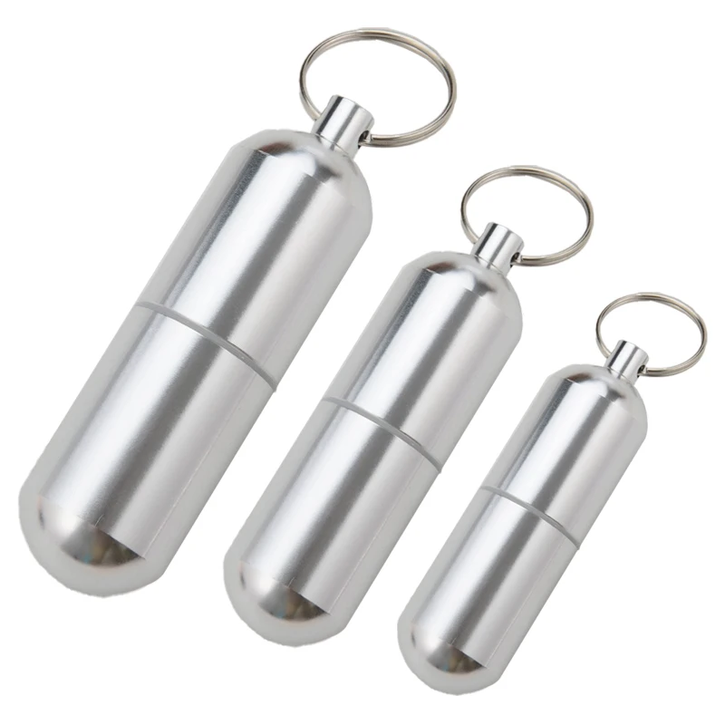 1X Waterproof Aluminum Pill Case Bottle Cache Drug Holder For Traveling Camping Container Keychain Medicine Box Health Care Tool