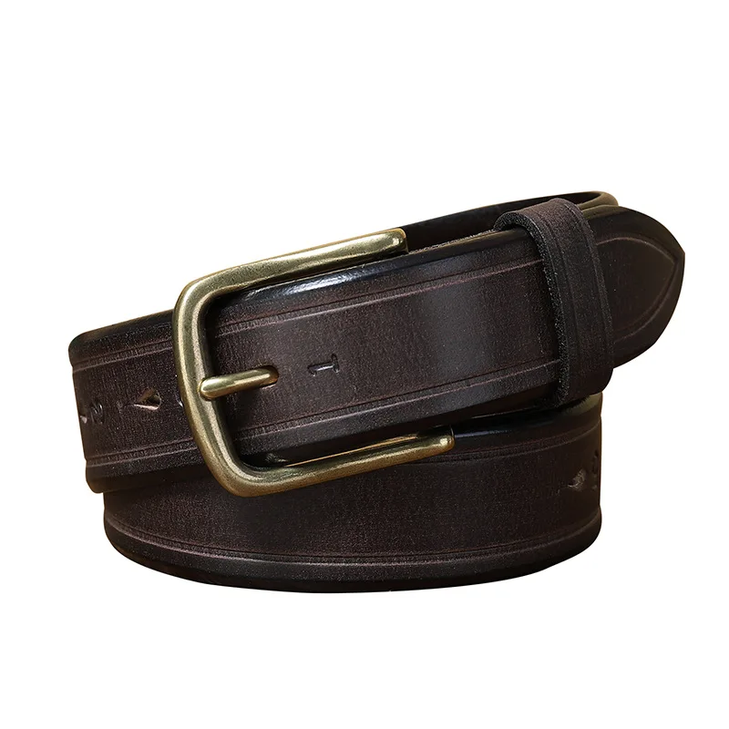 

Men's belt 3.3CM Wide Fashion Trend Retro Pin Buckle Real Cowhide All-match Casual Universal Belt Brass Buckle Head Belt for Men