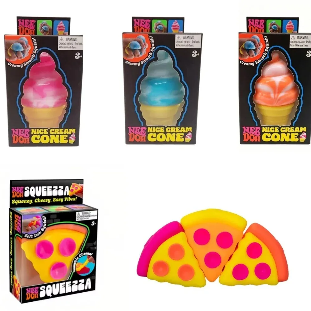 Needoh Pizza Sensorischer Stressabbau-Würfel Fidget Cube zur Angstlinderung Quetschspielzeug für Konzentration, ADHS Überraschungsbox