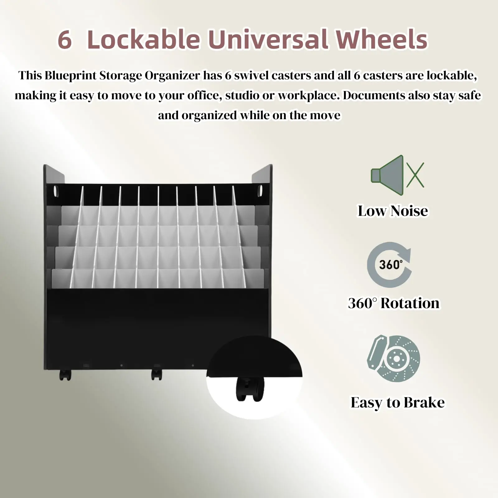 منظم تخزين الطباعة الزرقاء، منظم الملفات الملفوف 50 فتحة، عربة تخزين الملفات المتحركة، حامل المستندات الملفوفة للمكتب والمنزل،