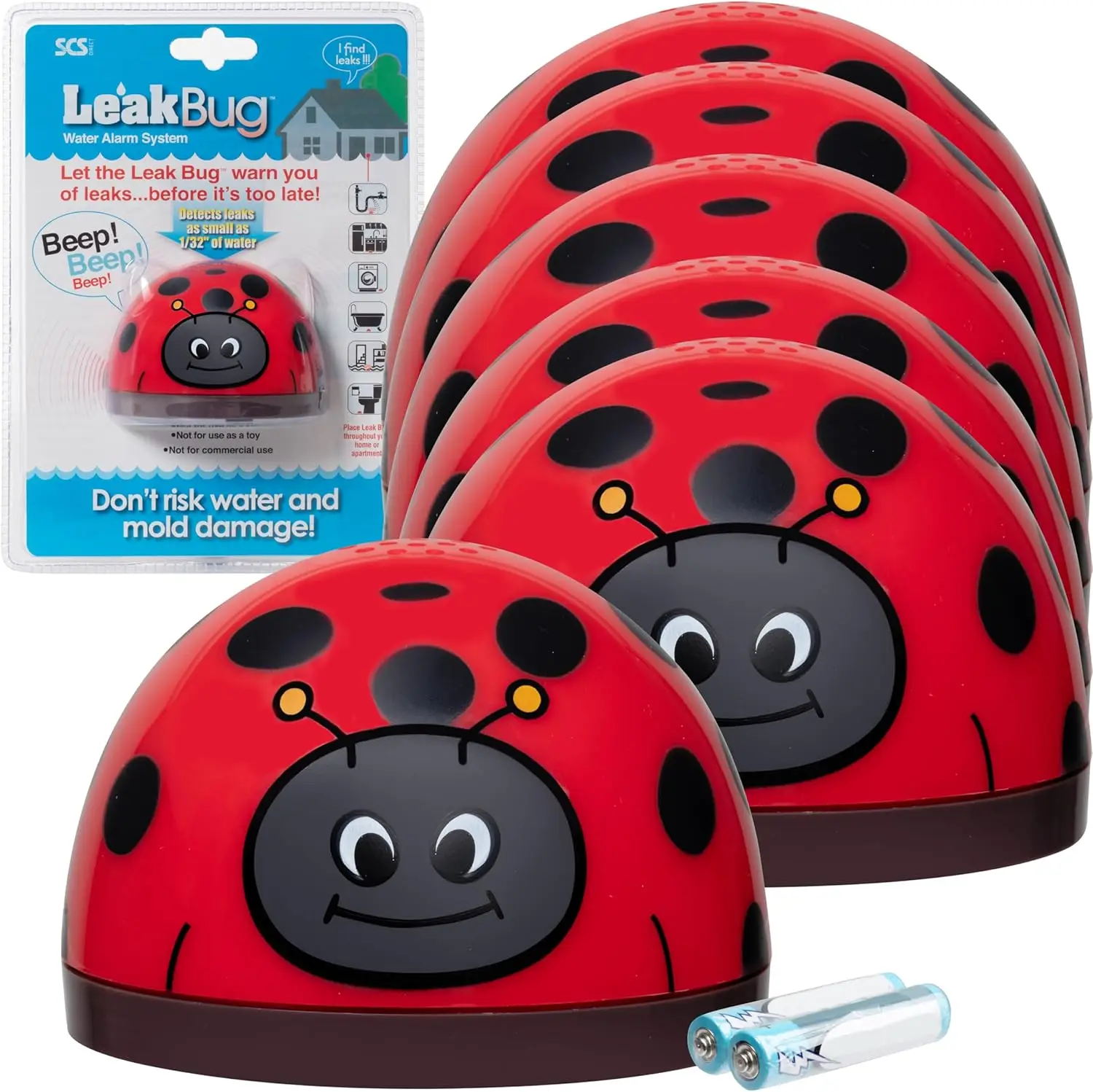 

Набор из 6 детекторов протечек воды с громкой сигнализацией, обнаружение воды толщиной 1/32 дюйма, работа на батарейках для безопасности дома