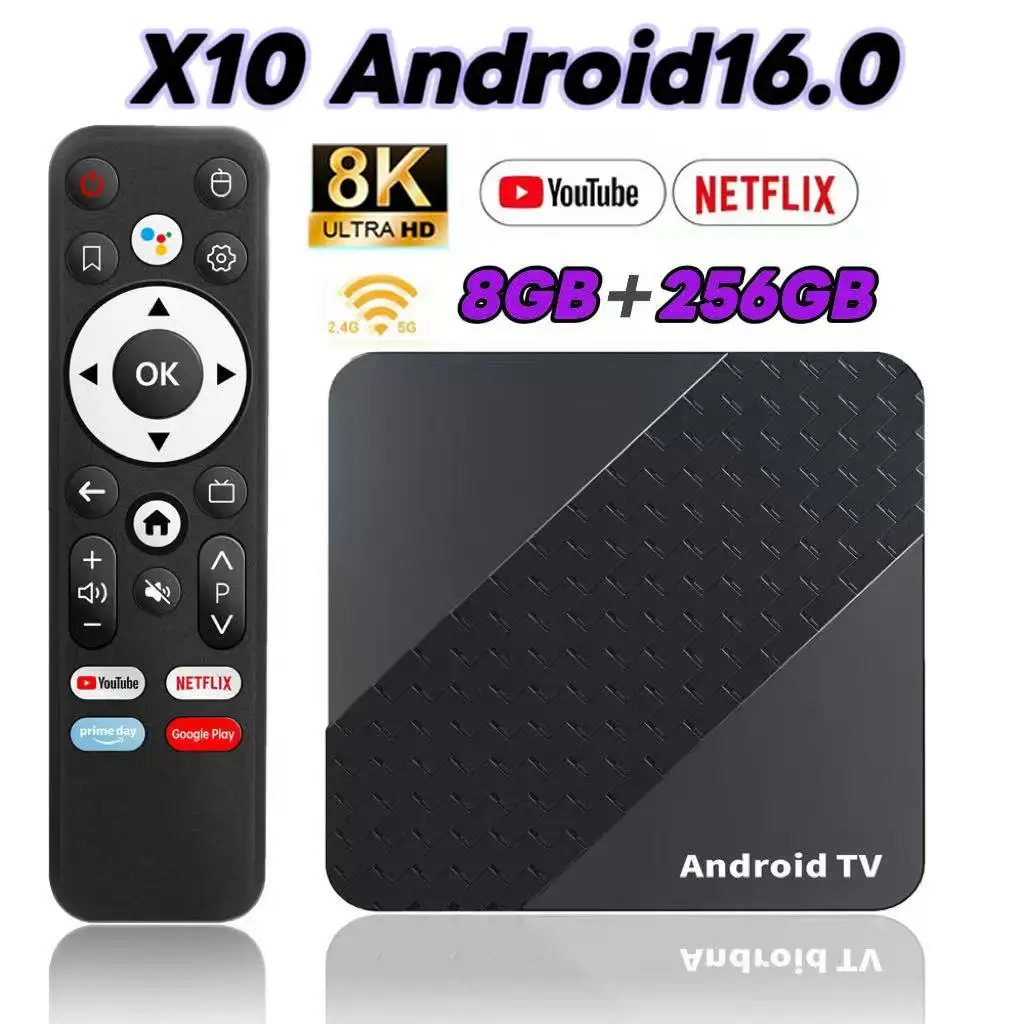 صندوق التلفزيون الذكي الجديد X10 أندرويد 16 رقاقة الرف RK3518 5G واي فاي 8GB 256GB Rom Android16 جوجل مساعد مشغل الوسائط مجموعة صندوق علوي هدية #1