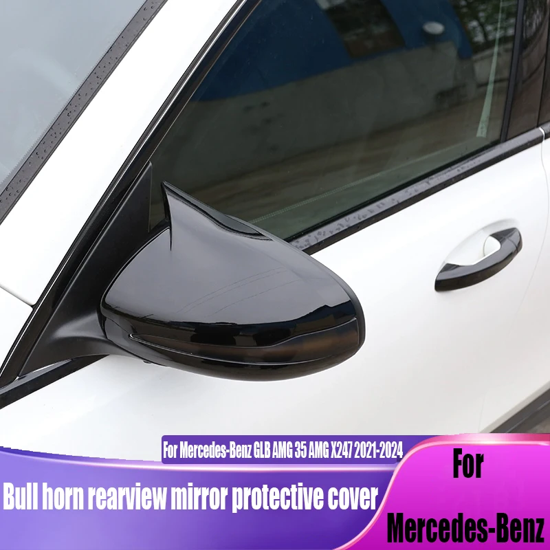 Bull horn rearview mirror decorative cover car exterior decoration products For Mercedes-Benz GLB AMG 35 AMG X247 2021-2024