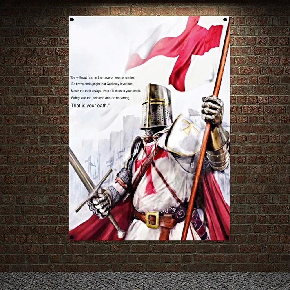 Vintage Knights Templar Posters Print Art Wall Decor Crusader Banners Flags Wallpaper Canvas Painting Wall Hanging Home Decor D9