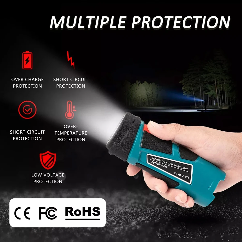 ไฟฉาย LED 140LM 3W สำหรับ Makita 10.8V-12V Li-ion แบตเตอรี่ไฟฉุกเฉินเครื่องมือไฟฟ้า