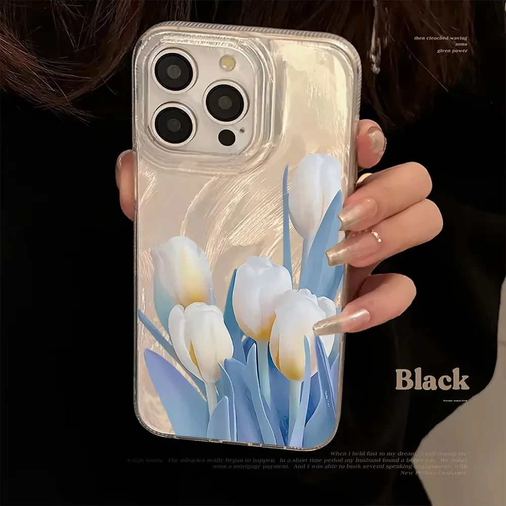 حافظة ليزر ملونة بنمط التوليب لهاتف سامسونج جالاكسي S25 S24 Ultra S23 FE S22 Plus S21S20 A15 A35 A54 A55 غطاء خلفي