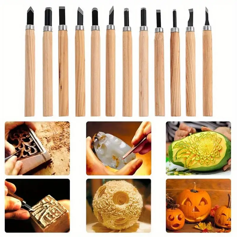 Profesyonel 12 Parça Ahşap Oyma Keski Bıçak El Aleti Seti DIY Hobi Sanat El Sanatları Ahşap İşleme İçin