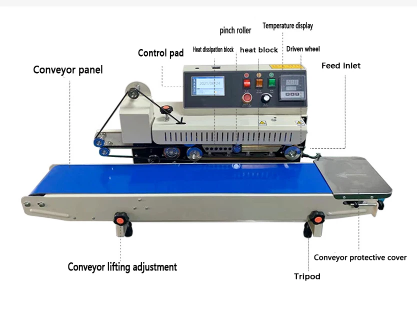 

PM-1800 Expiry Date Printing Edge Packing Sealing Machine Popular Smart Continuous Band Sealer with Inkjet Printing Machine