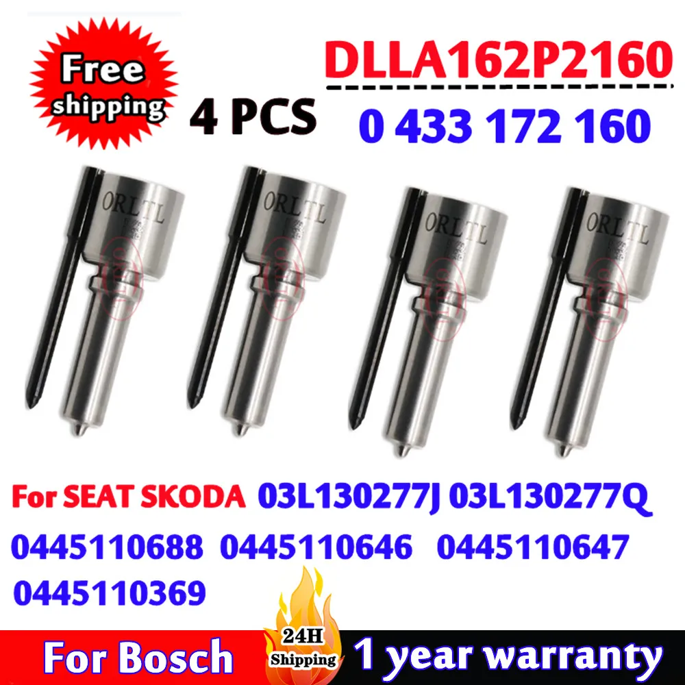 

4 PCS 0445110369 Diesel Injector Nozzle DLLA162P2160 DLLA 162 P 2160 For SEAT SKODA 03L130277J 03L130277Q Auto 0 433 172 160