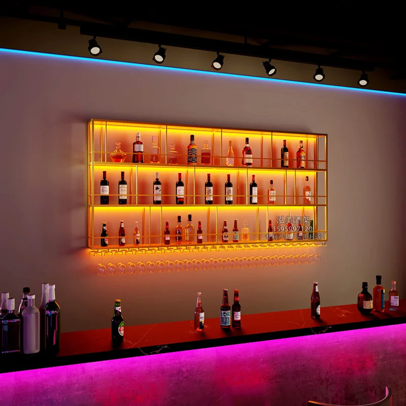 Armadietto per vino in piedi, espositore per vino dal design estetico, mobili semplici e minimalisti in metallo illuminato rustico