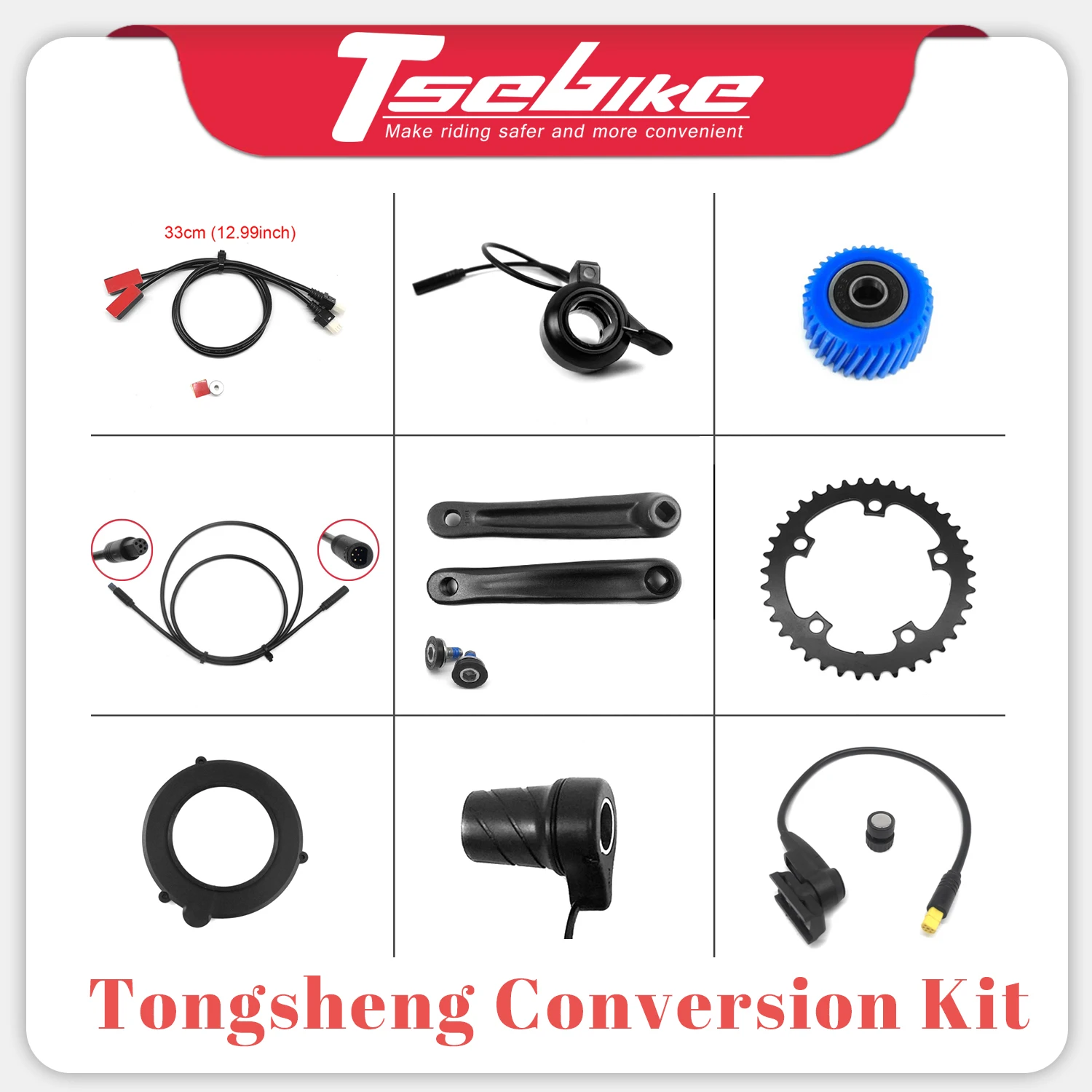 Tongsheng Accessories Crank Arm/ Throttle/Nylon Gear/Extension cable/ChianWheel Ebike parts for tsdz2 Mid Motor Conversion Kit