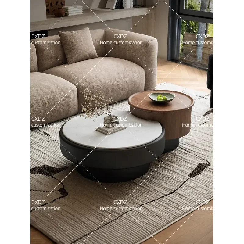 Round Coffee Table with Storage Microcrystalline Stone Top Modern Minimalist Design for Living Room Small Apartment Home