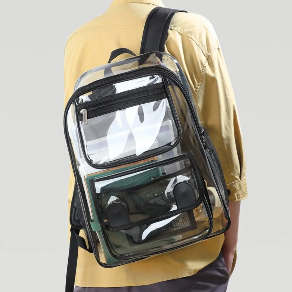 

Casual Large Capacity Transparent Backpack Zipper Waterproof Students School Bag Knapsack Visible PVC Backpack Fitness
