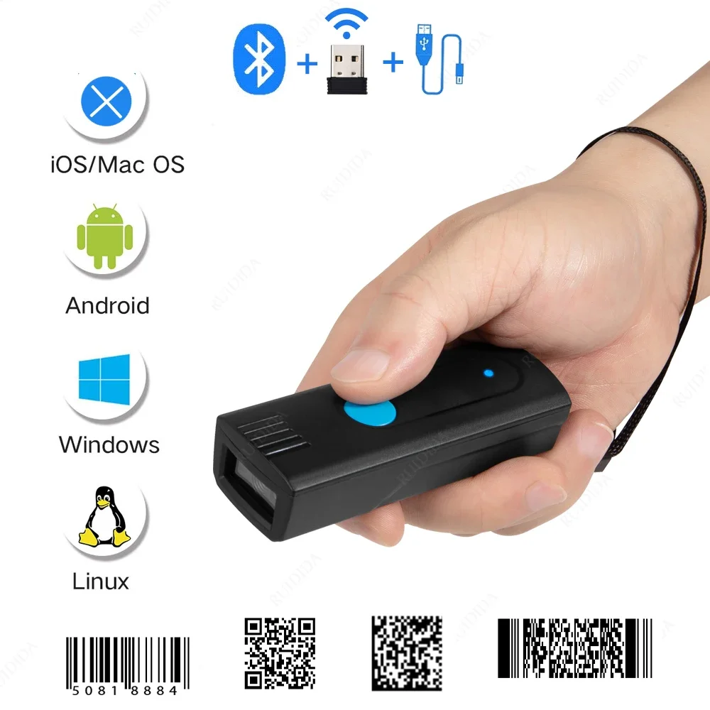 Packot Barcode Scanner Mini Wireless and Bluetooth qr Code Reader Portable 1D 2D Bar Scanner Handheld  for Courier Logistic Shop