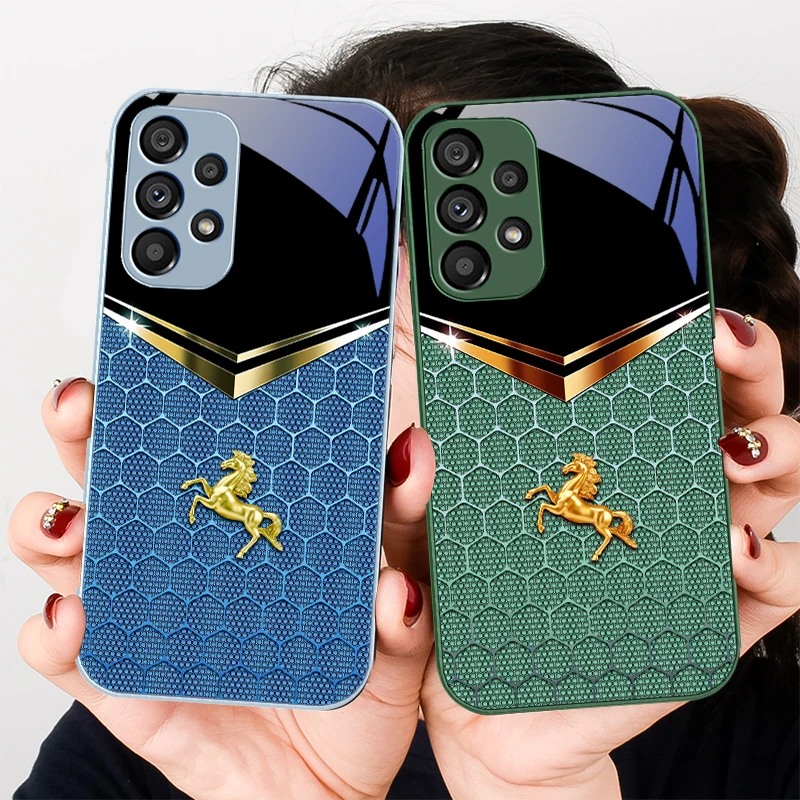 

Honeycomb Golden Horse For Samsung S8 S9 S10 20 U ltra S21 Pro S22 Plus S23 FE S24 Ultra S25 Edge S25Ultra Glass Phone Case