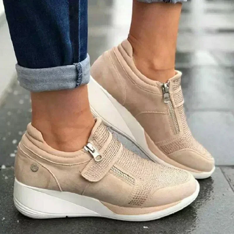 New Shoes Women Zipper Platform Trainers Sneakers Autumn Woman Casual Lace-Up Tenis Vulcanized Shoes Feminino Zapatos De Mujer