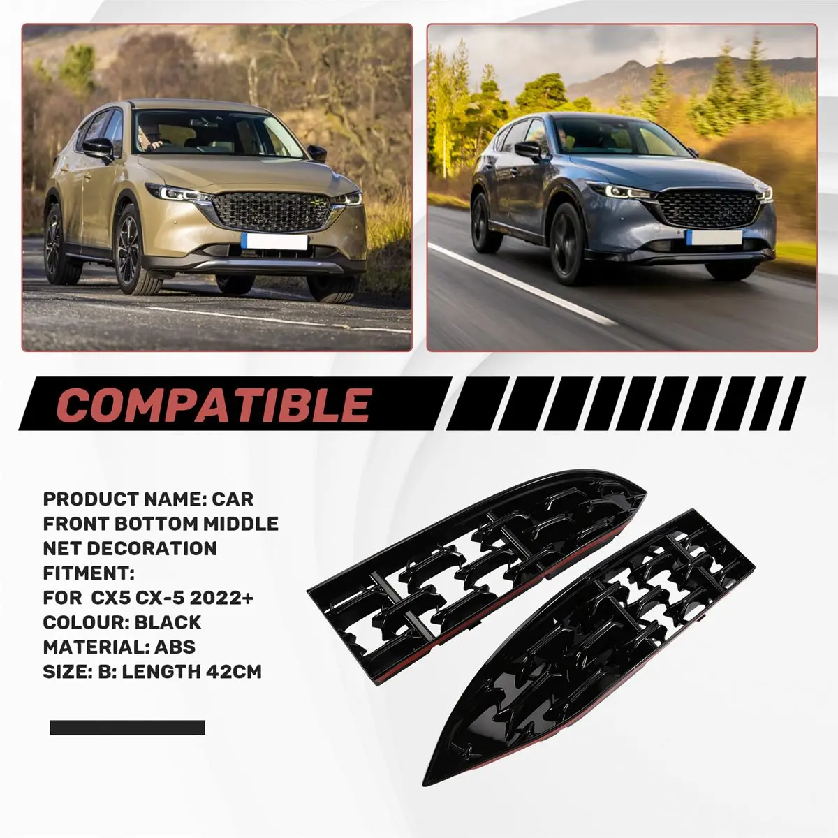 #25H Car Front Lower Bumper Grill Grille Moulding Cover for Mazda CX-5 B,For CX-5 Grille,(ABS)