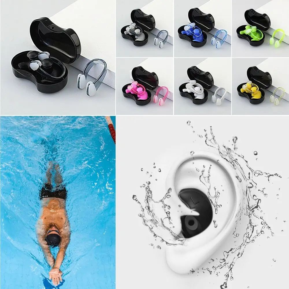 Soft Earplug Nose Clip Suit Multicolor Silicone Swimming Earplugs Set with Case Anti-noise Ear Plugs Diving/Surfing/Swimming