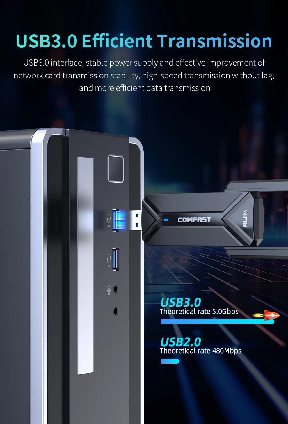 Comfast BE6500 Adaptador Wifi 7 محول 5Ghz/2.4G/6G Usb 3.0 Cle Antena Wi fi 7 Para PC 802.11AX إيثرنت بطاقة الشبكة دونغل