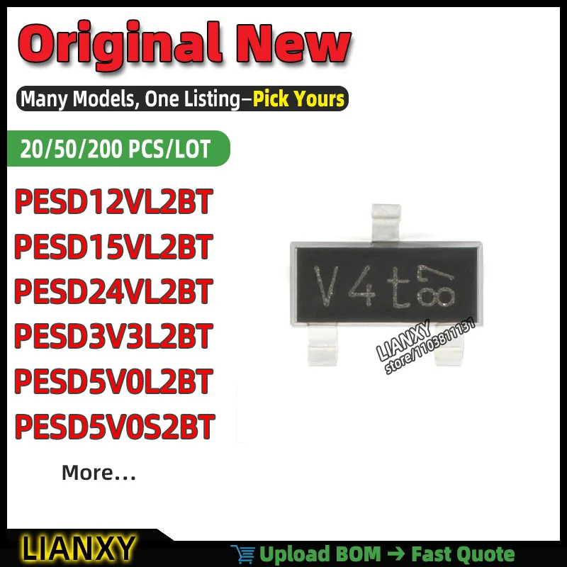 PESD5V0S2BT PESD5V0L2BT PESD12VL2BT PESD15VL2BT PESD3V3L2BT PESD24VL2BT SOT23-3 N-CHANNEL MOSFET New Original